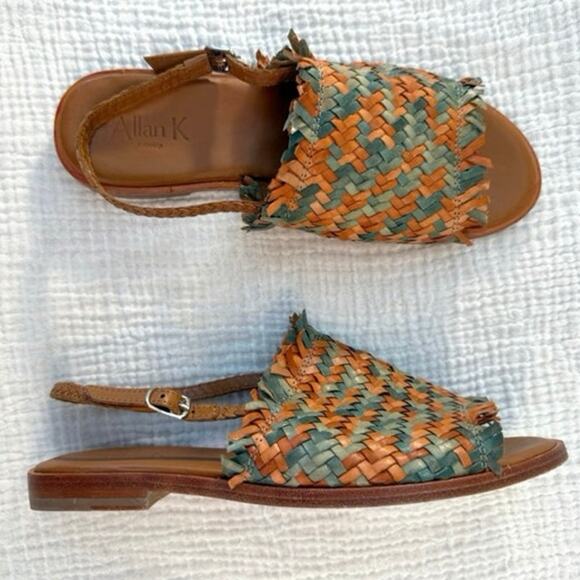 Allan K Sandals Size 39 Hope Multi Leather Woven Fringe Slingback Flats - Picture 11 of 11